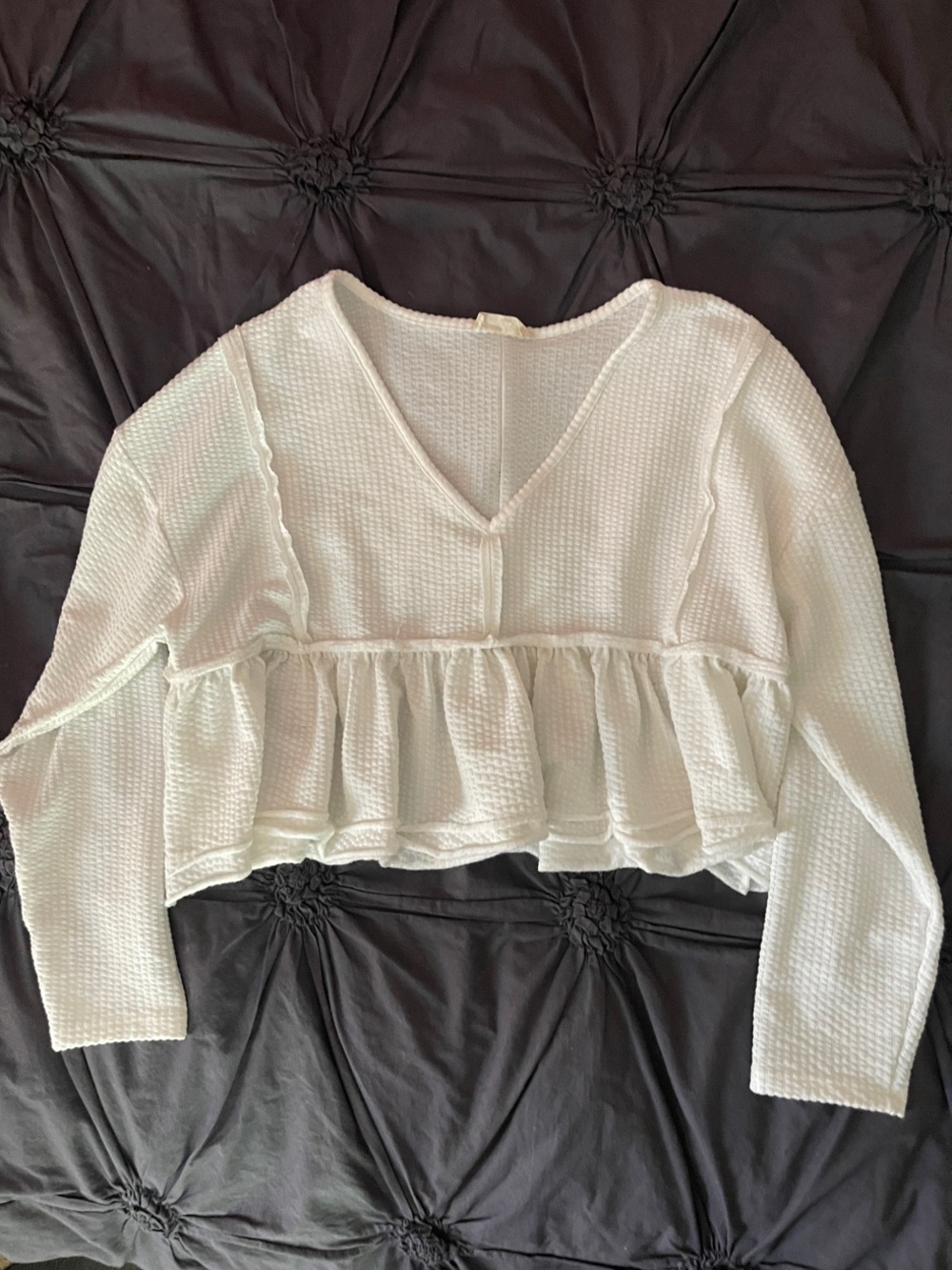 Altar'd State White Waffle Peplum V-Neck Top